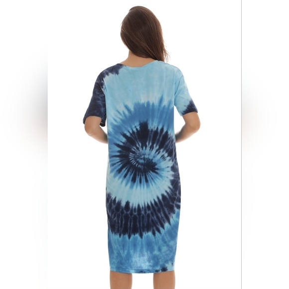 JUST LOVE 2X 100% Cotton Tie Dye Blue Loungewear Pajama Dress Coverup 3/4 Button - Picture 2 of 10